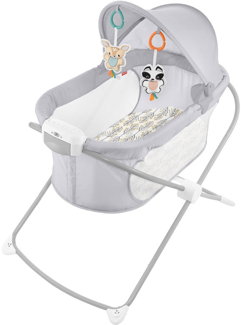 Fisher-Price Portable Baby Crib Soothing View Projection Bassinet with Lights Music Vibrations & Slim Fold for Newborns 0+ Months, Fawning Leaves